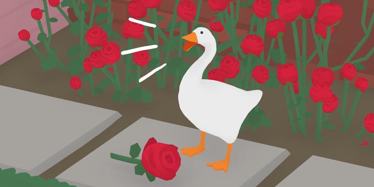 O ganso com uma rosa em Untitled Goose Game