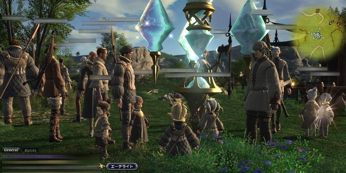 O jogador interage com outras pessoas online em Final Fantasy XIV