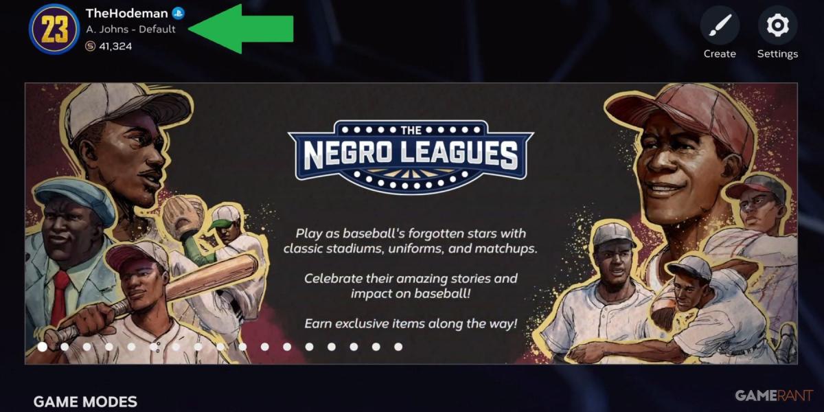 MLB O botão Mostrar 23 perfil na tela principal