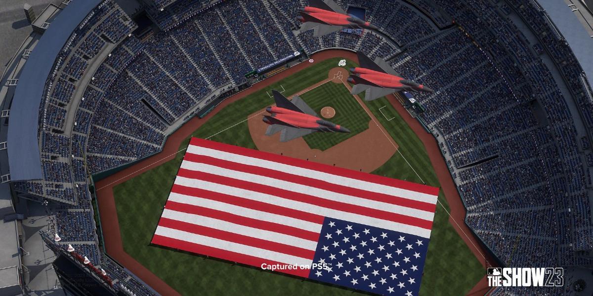 MLB The Show 23 bandeira americana no campo