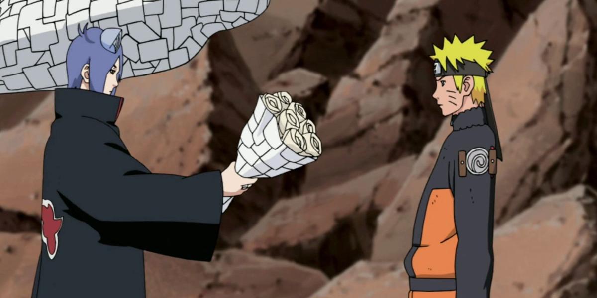 Konan dá flores a Naruto