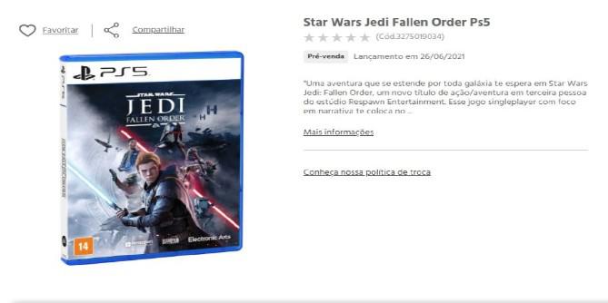 Lançamento de próxima geração de Star Wars Jedi: Fallen Order está previsto para junho