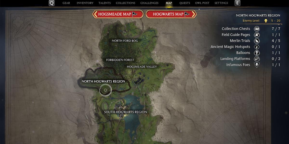 localização dos balões da região norte de hogwarts no legado de hogwarts