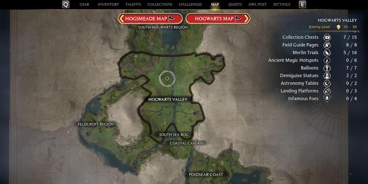 localização dos balões do vale de hogwarts no legado de hogwarts