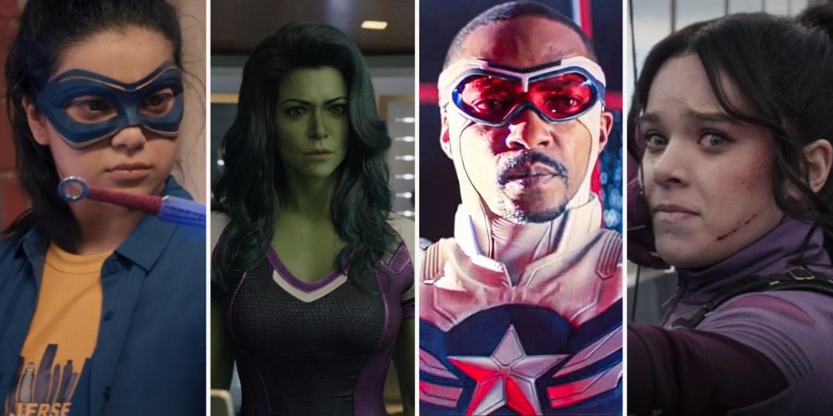 Ms. Marvel She-Hulk Capitão América e Kate Bishop imagem dividida
