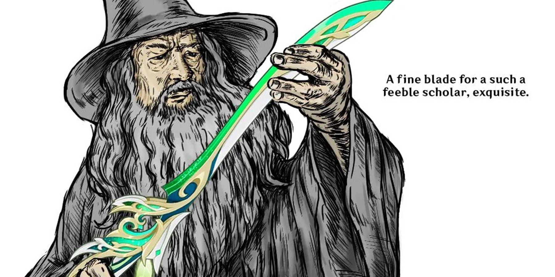 LOTR Fan-art mostra Gandalf revisando as armas de Genshin Impact