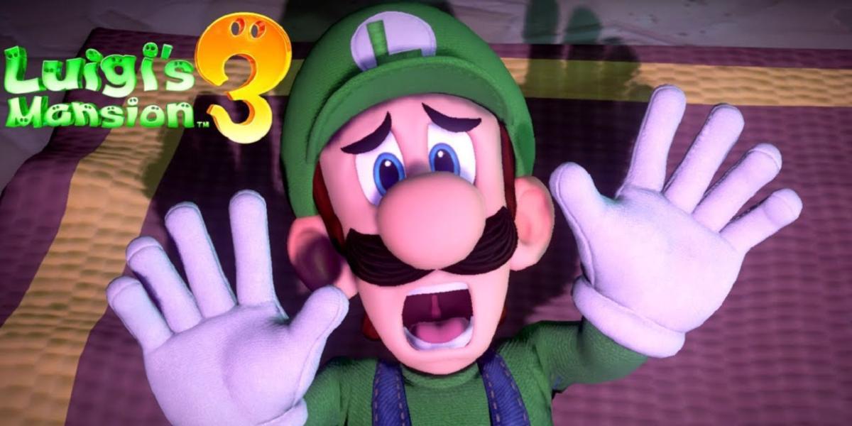 Luigi olhando chocado no tapete em Luigi's Mansion 3