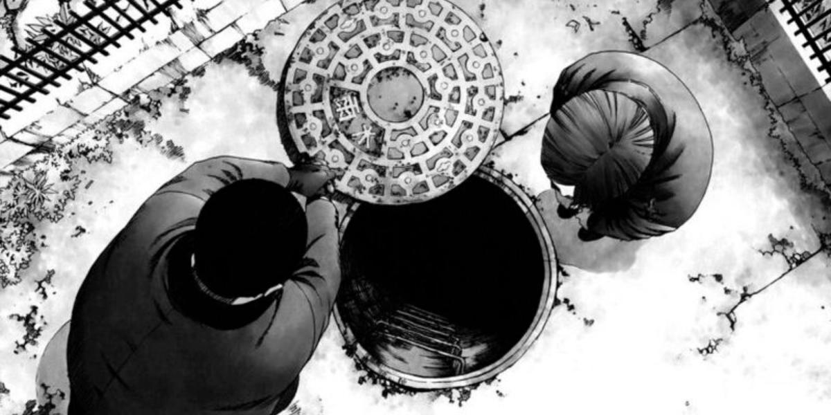 Inoui e Mizoguchi em Manhole por Tetsuya Tsutsui