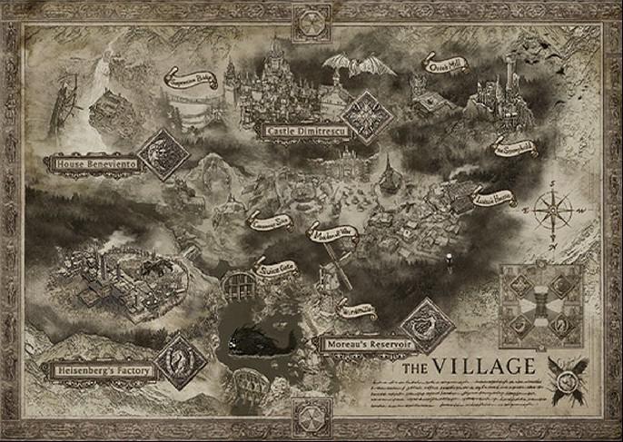 Mapa da Edição de Colecionador de Resident Evil 8 revela vários locais do jogo