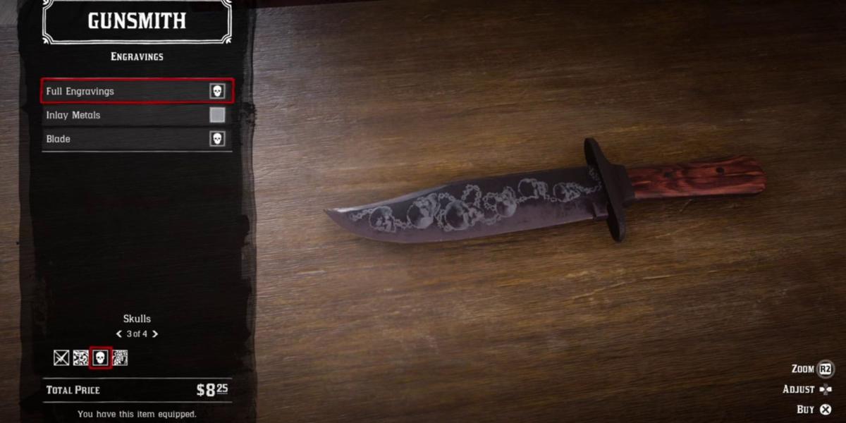 faca de caça gravada em vermelho morto
