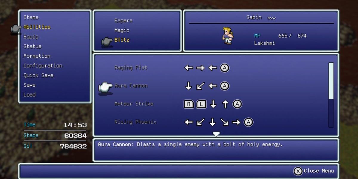 Aura Cannon, a habilidade de Sabin em Final Fantasy 6