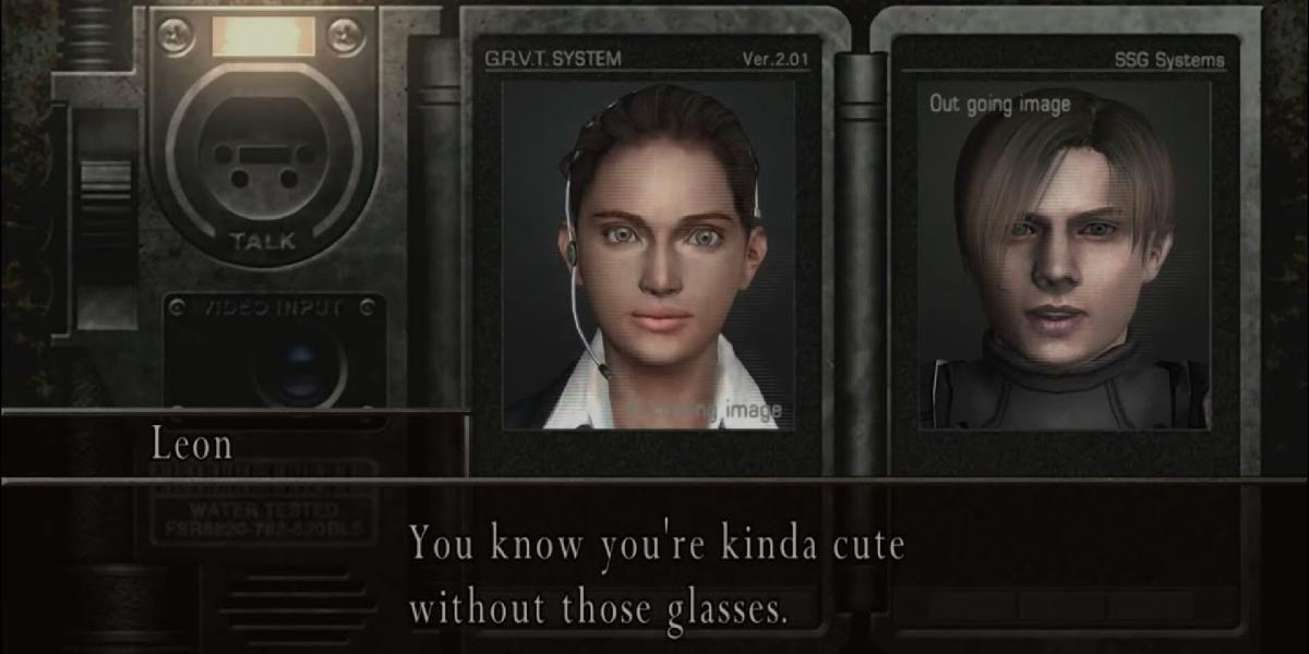 Leon comentando sobre a falta de óculos de Hunnigan.