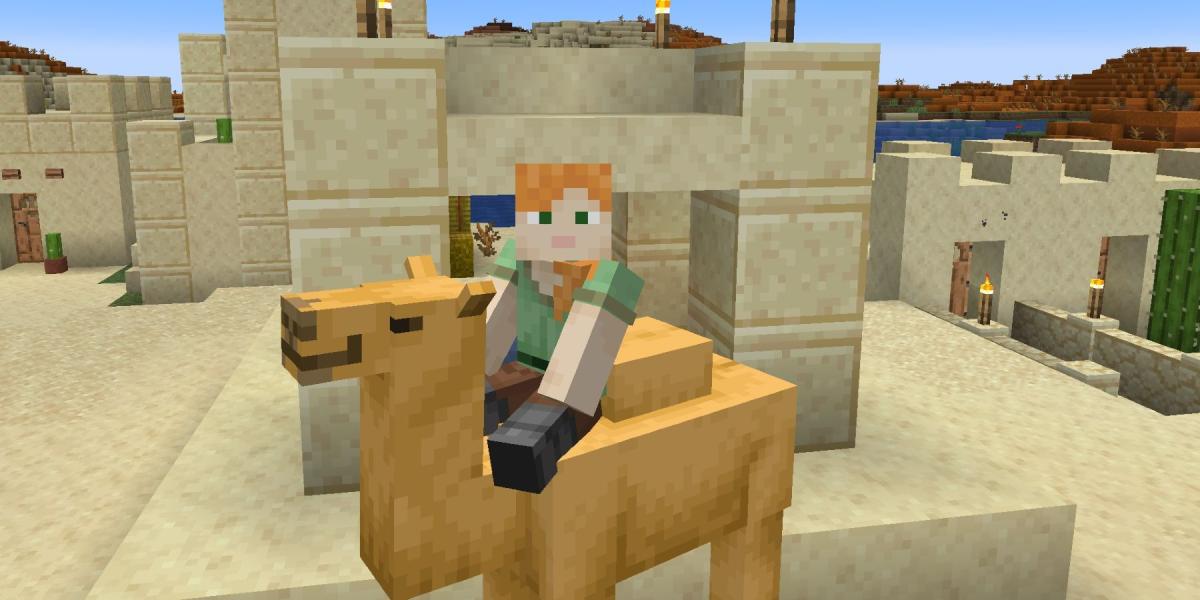 jogador de minecraft andando de camelo