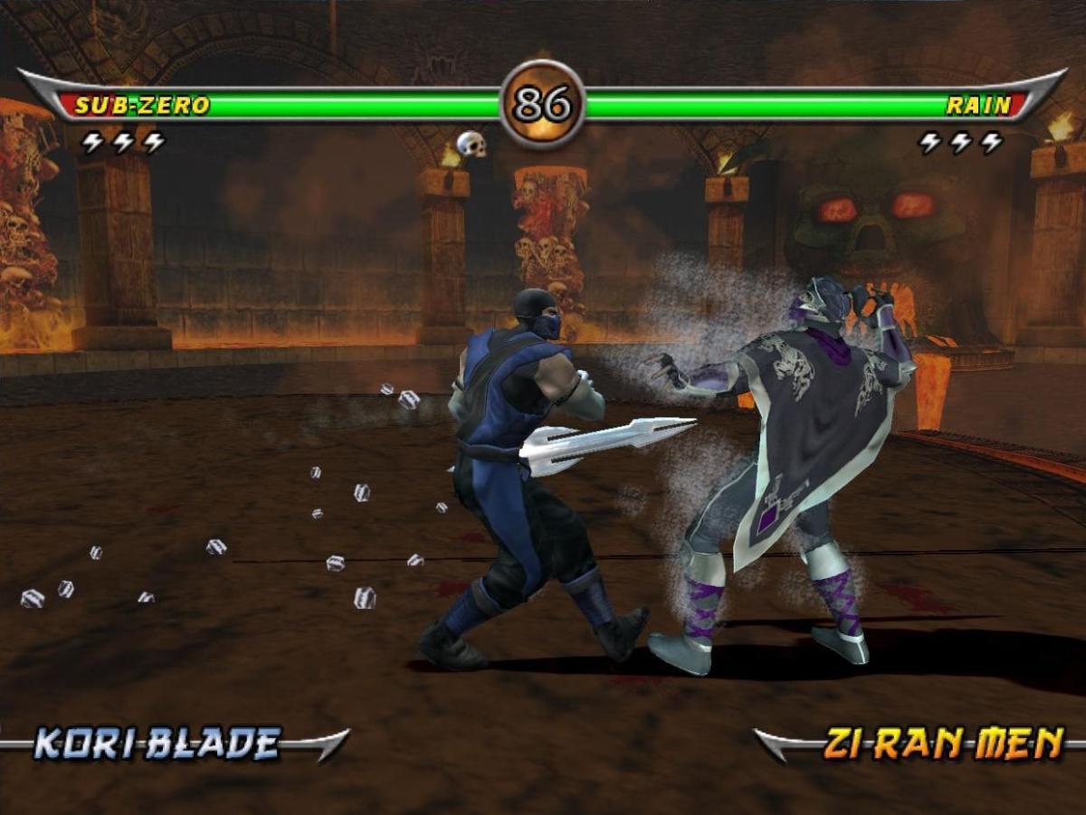 Captura de tela de Sub-Zero lutando contra Rain em Mortal Kombat: Deadly Alliance