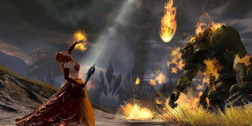 Guild Wars 2 jogador lutando contra um demônio