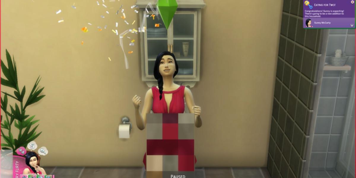 The Sims 4 Sim fazendo um teste de gravidez