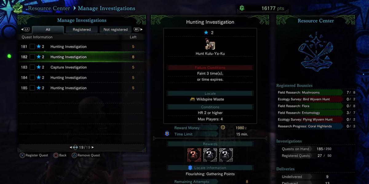 Monster Hunter World - Olhando para o Quadro de Investigações