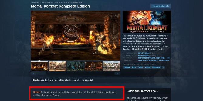 Mortal Kombat: Komplete Edition removido do Steam
