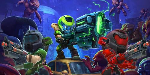 Mude seu estilo de jogo em Mighty Doom com skins e armas!