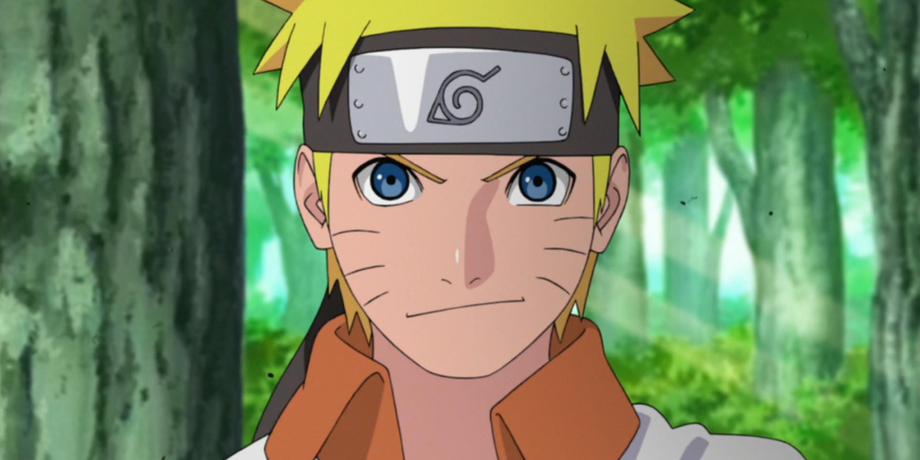 Naruto Uzumaki mais velho ao ar livre com bandana da vila da folha