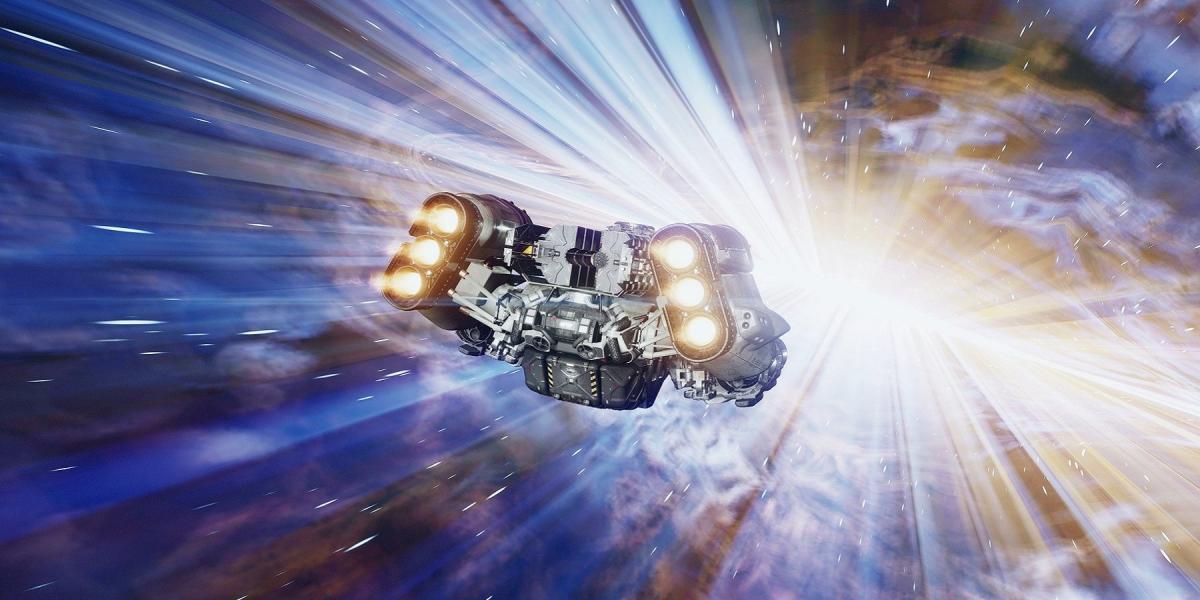 Imagem de Starfield mostrando uma nave espacial prestes a viajar interestelar.