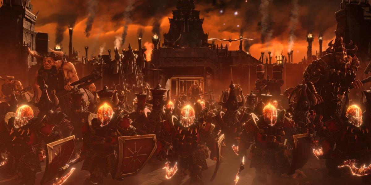 Total War: Warhammer 3 Chaos Dwarf Army em marcha