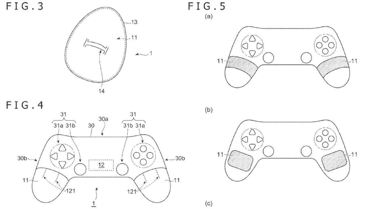 Um par de imagens de patente para um novo controlador da Sony que pode mudar a temperatura.