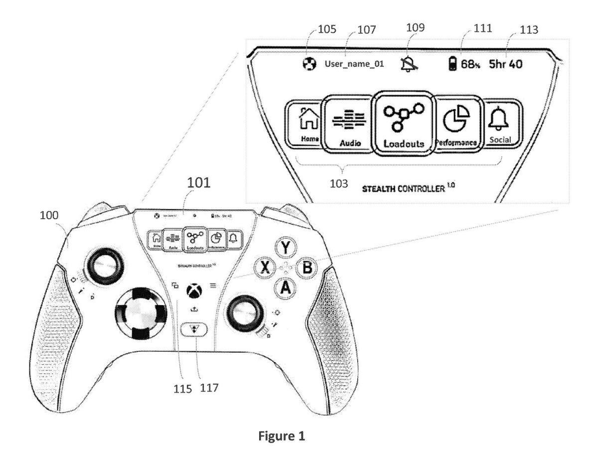 Uma imagem de uma patente recente da Microsoft para um controle do Xbox que pode salvar carregamentos personalizados.