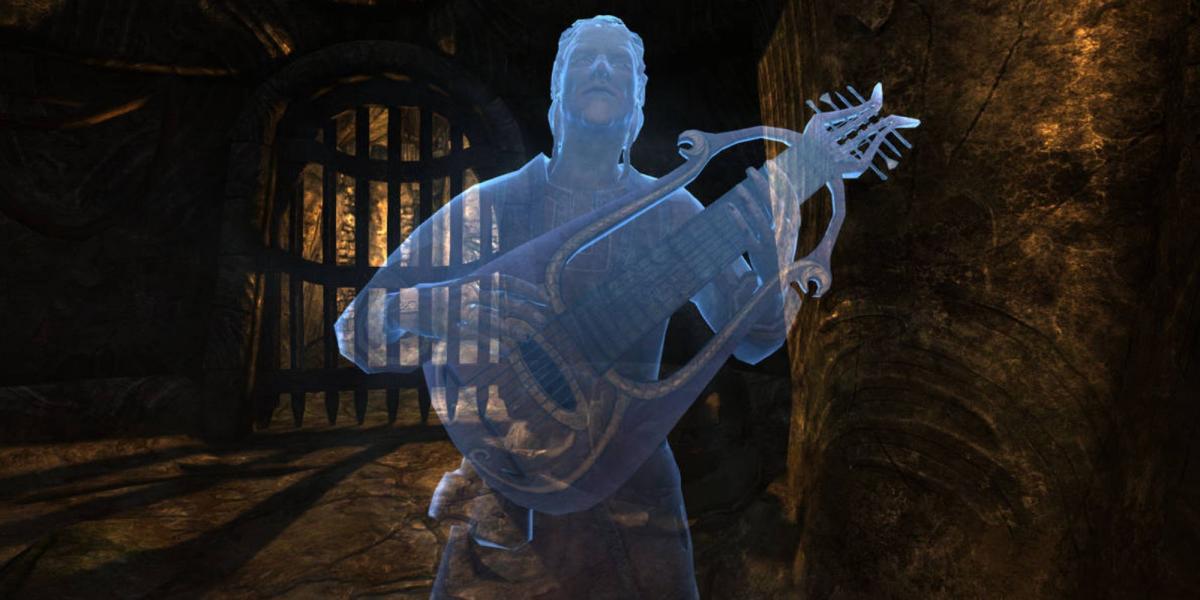 O fantasma de Skyrim Svaknir tocando um alaúde