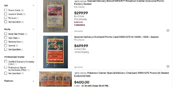 O cartão Charizard de entrega especial de Pokemon está indo para preços ridículos online