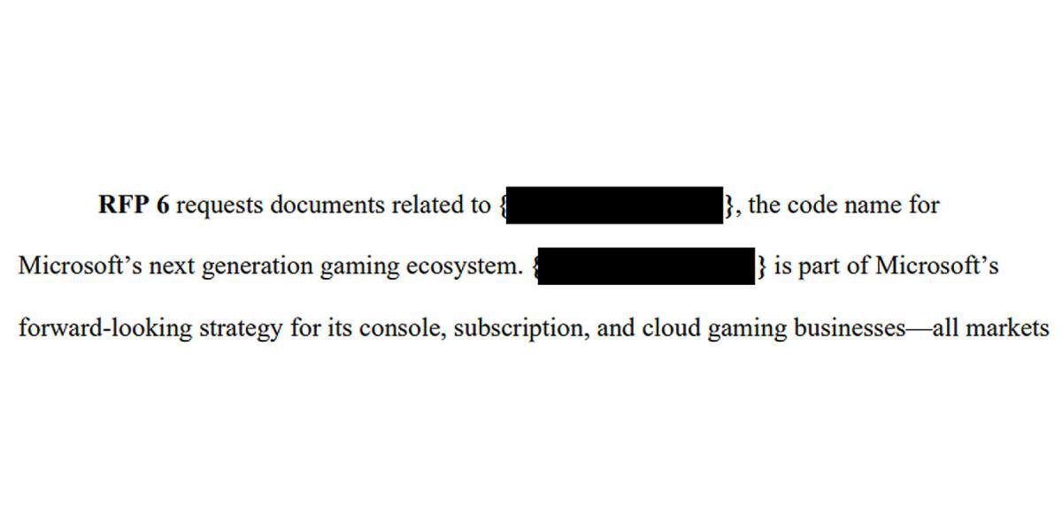 Codinome redigido da FTC do ecossistema de jogos do Microsoft Next Generation Xbox