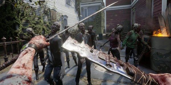 Um jogador sendo cercado por vários zumbis em The Walking Dead: Saints And Sinners