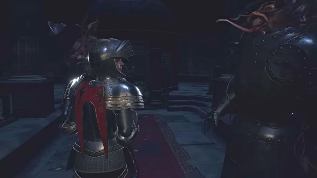 imagem mostrando ashley vestindo armadura em ação no resident evil 4 remake.