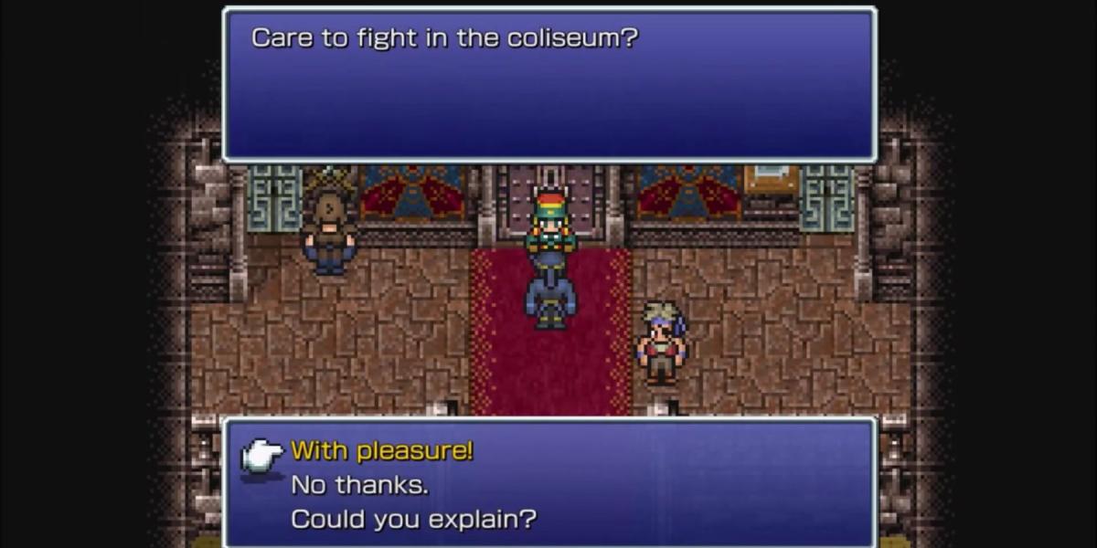 Shadow entra no Dragon's Neck Coliseum em Final Fantasy 6