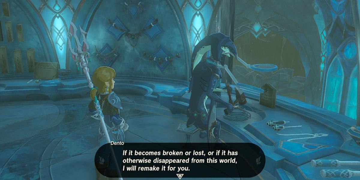Legend of Zelda Tears of the Kingdom - Dento mencionando que ele pode reconstruir o tridente novamente se ele quebrar