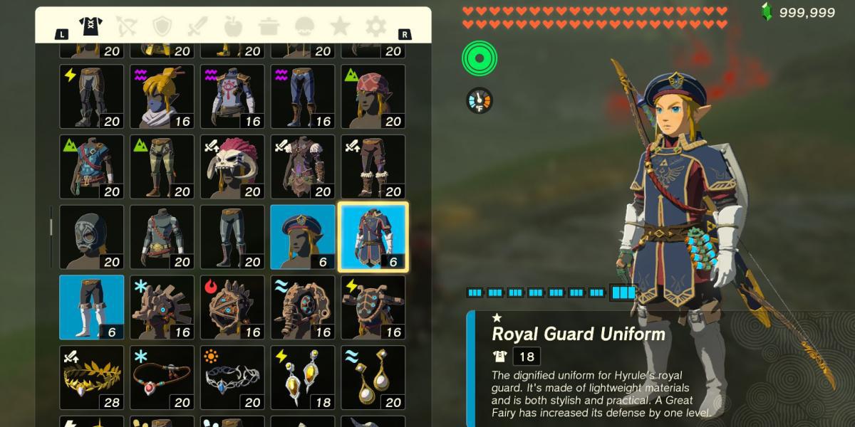 Conjunto de armadura do uniforme da Guarda Real em The Legend of Zelda: Tears of the Kingdom