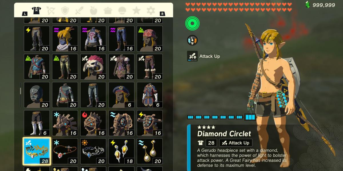 A armadura Diamond Circlet em The Legend of Zelda: Tears of the Kingdom