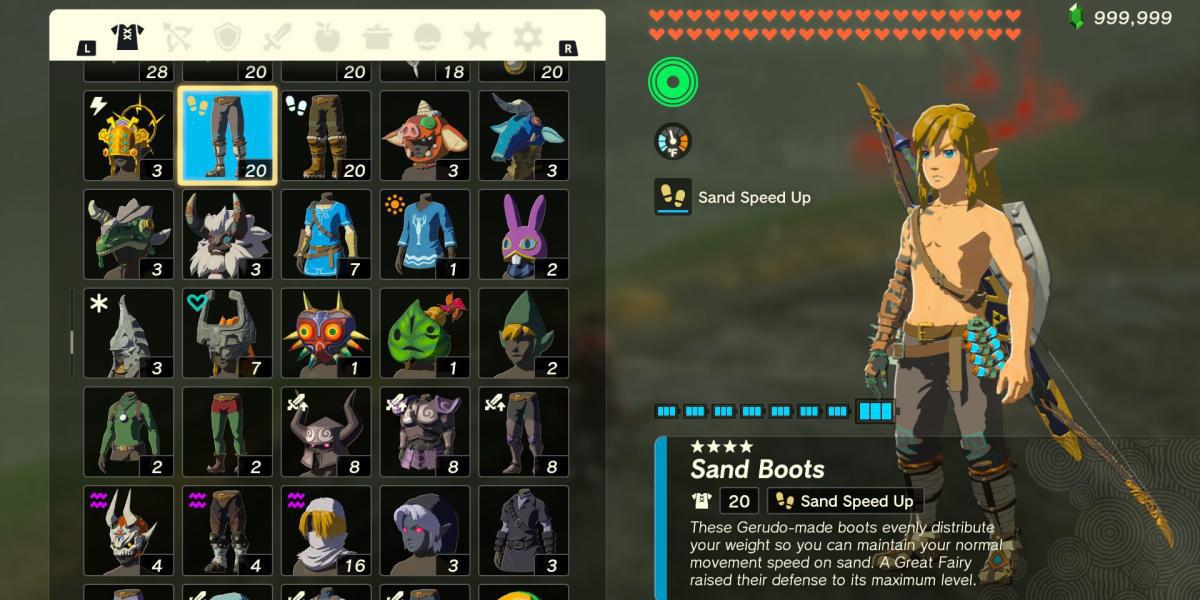 A peça de armadura Sand Boots em The Legend of Zelda: Tears of the Kingdom