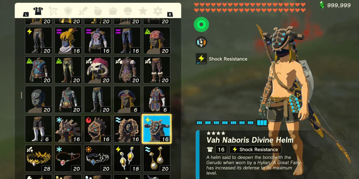 A peça de armadura Vah Naboris Divine Helm em The Legend of Zelda: Tears of the Kingdom