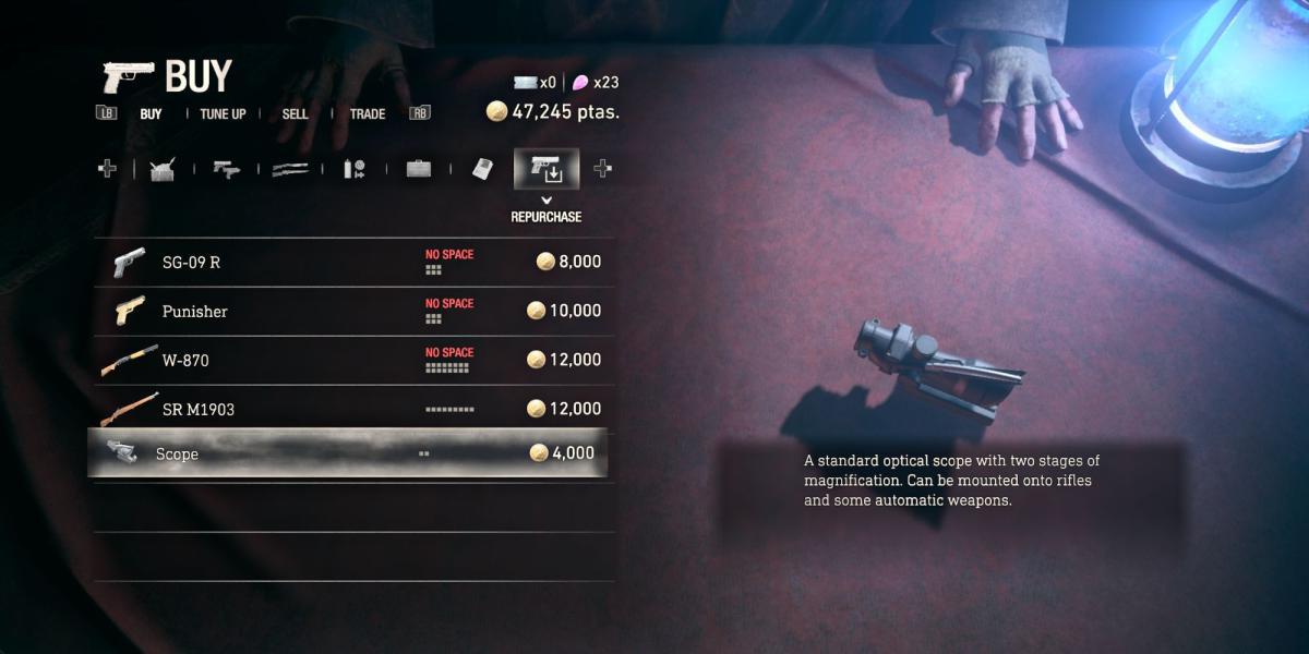 imagem mostrando o escopo de um dos anexos de arma no re4 remake.
