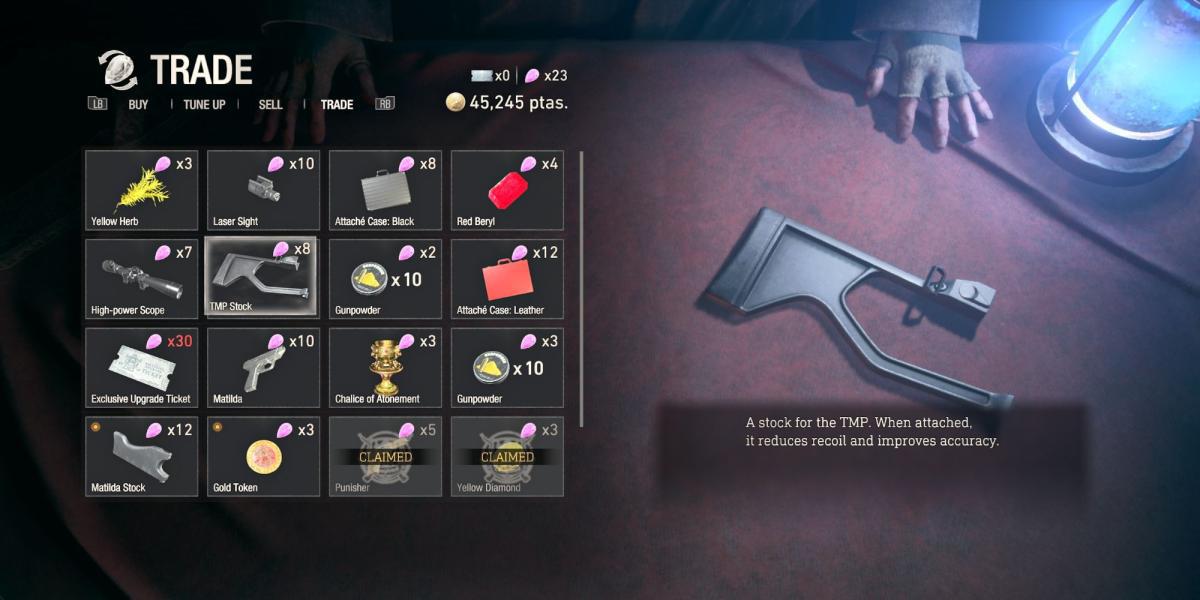 imagem mostrando o anexo de arma tmp stock no re4 remake.