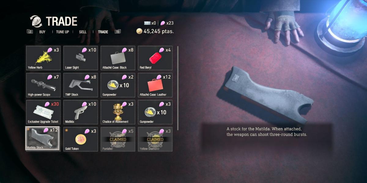 imagem mostrando o acessório de arma padrão matilda no re4 remake.