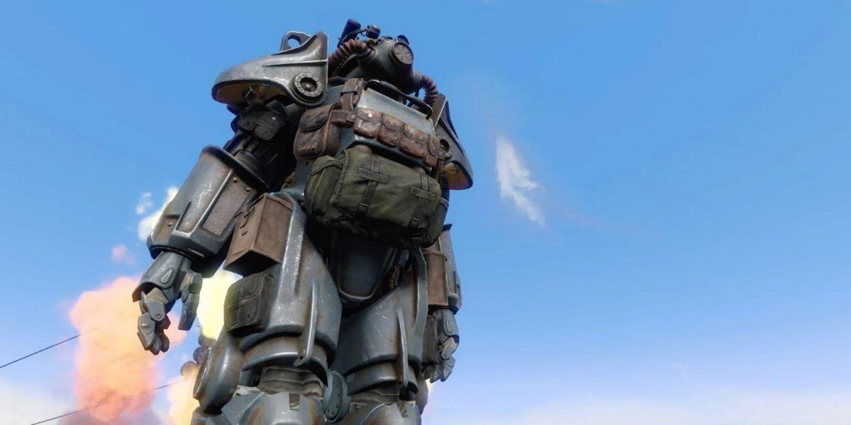 voando usando o Power Armor Jet Pack em Fallout 4
