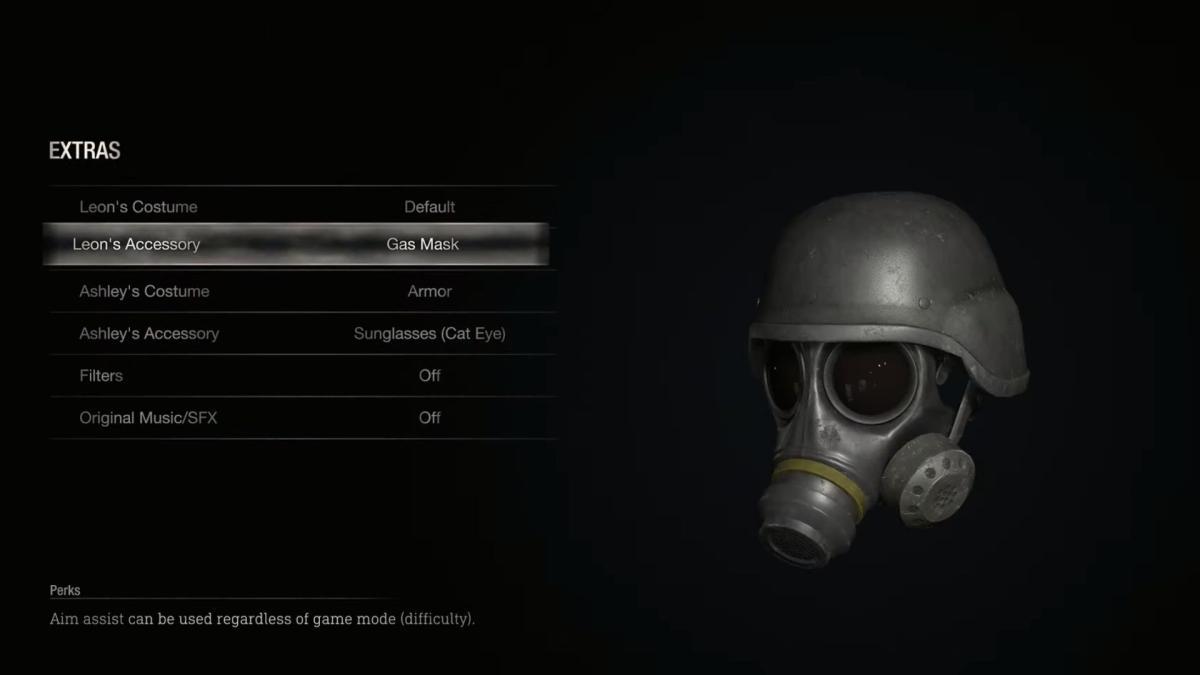 imagem mostrando como equipar a máscara de gás no re4 remake.
