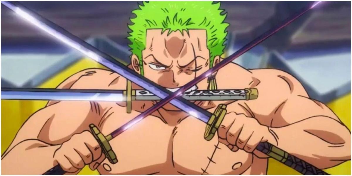 One Piece Zoro usando seu estilo de três espadas