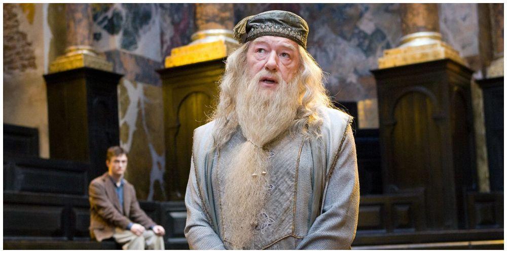 Daniel Radcliffe como Harry Potter. Michael Gambon como Alvo Dumbledore.