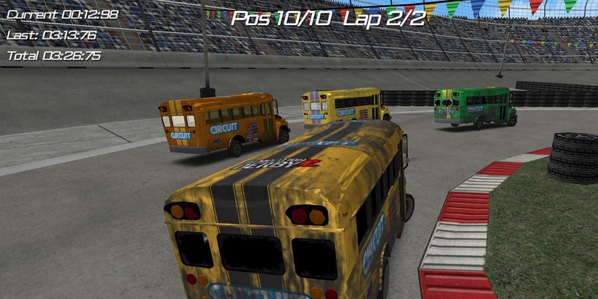 Corrida Destruction Derby 2, correndo em Daytona com ônibus escolares