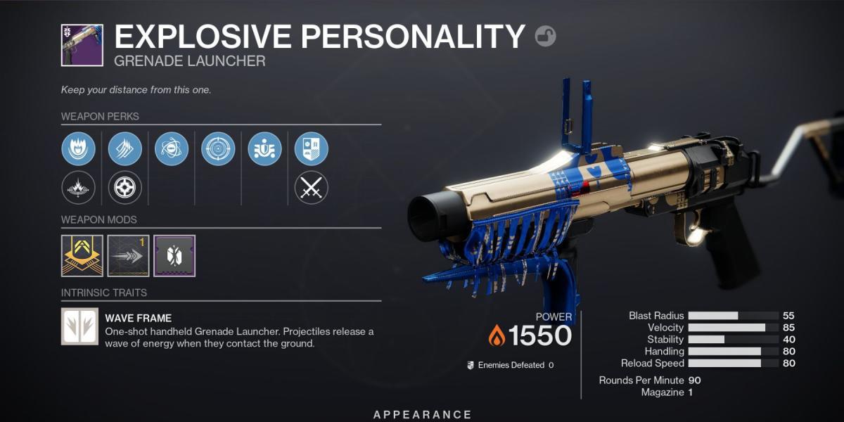 Destiny 2 Lança-granadas de personalidade explosiva