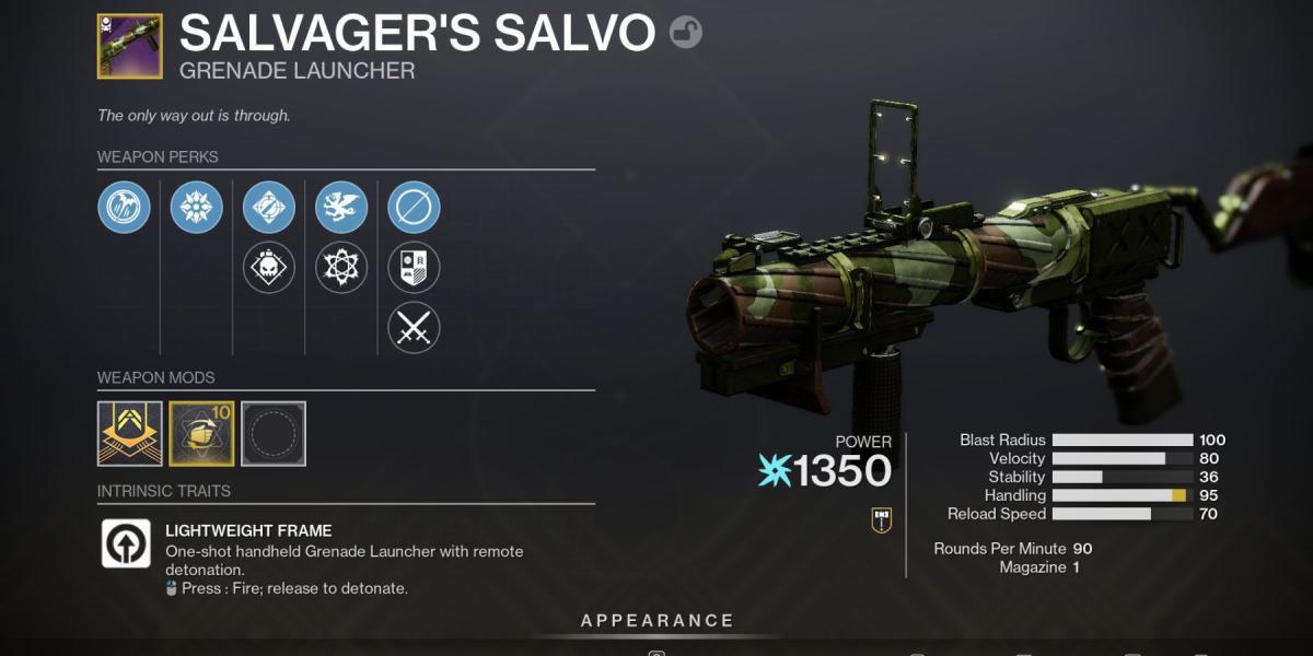 Destiny 2 Salvagers Salvo lançador de granadas