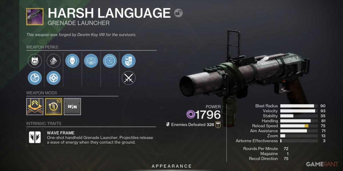 Destiny 2 lançador de granadas de linguagem dura